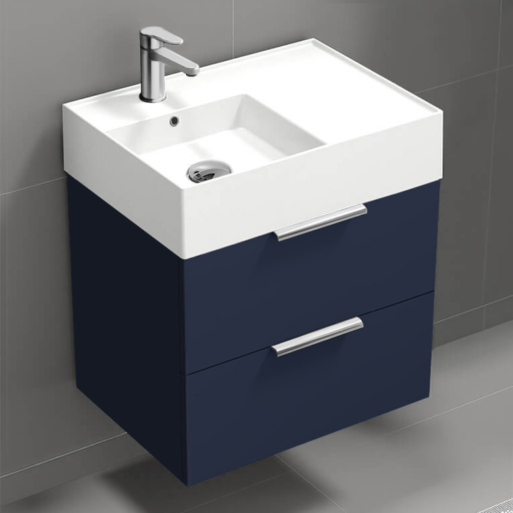 Bathroom Vanity Floating Small Bathroom Vanity, Modern, Blue, 24 Inch, Chrome Handles Nameeks DERIN411